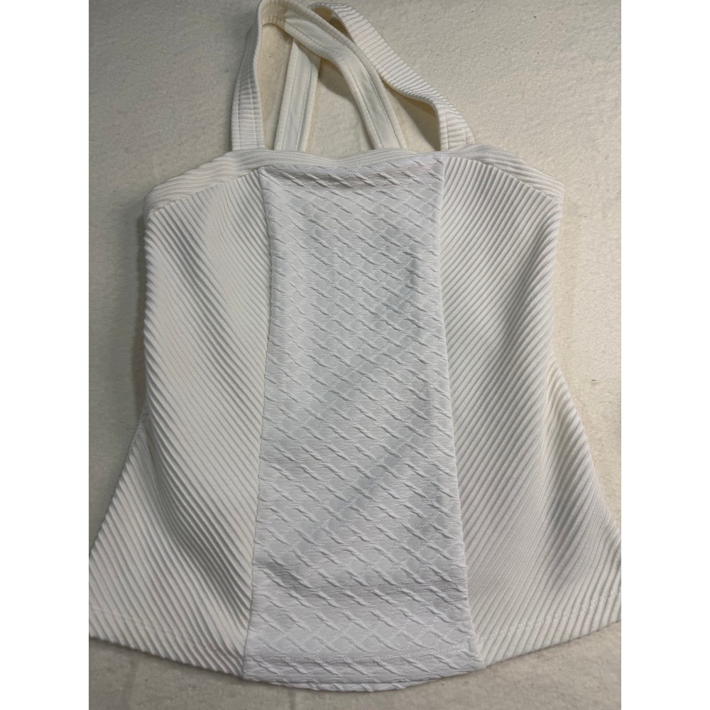 Anthropologie Deletta White Textured Ribbed Criss Cross Strap Cami Top XS
